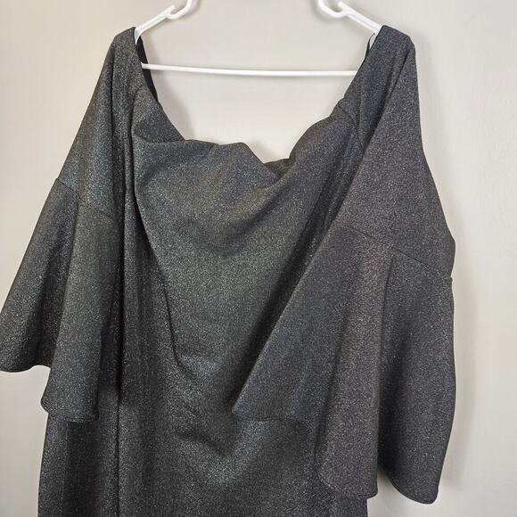 Vince Camuto Off-the-Shoulder Metallic Shimmer Bell Sleeves Dress Black PLUS 3X - Picture 3 of 9